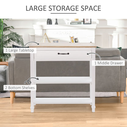 30" Console Table, Modern Narrow Entryway Table with Drawer and 2 Shelves, Sofa Table for Living Room, Hallway, White