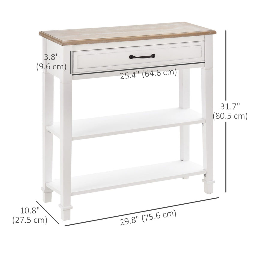 30" Console Table, Modern Narrow Entryway Table with Drawer and 2 Shelves, Sofa Table for Living Room, Hallway, White