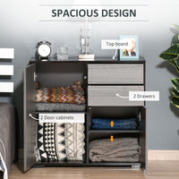 High Gloss Buffet Sideboard with 2 Drawers, 2 Doors and Adjustable Shelf, Kitchen Storage Cabinet with Push Open Design, Grey and Black