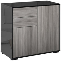 High Gloss Buffet Sideboard with 2 Drawers, 2 Doors and Adjustable Shelf, Kitchen Storage Cabinet with Push Open Design, Grey and Black