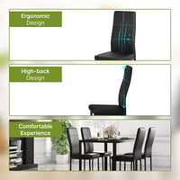 5-Piece Rectangular Glass Kitchen Table and Chairs with Metal Frame and Faux Leather Upholstery for Dining Room, Black