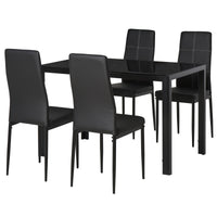 5-Piece Rectangular Glass Kitchen Table and Chairs with Metal Frame and Faux Leather Upholstery for Dining Room, Black