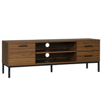 TV Stand for TV up to 50 Inches, TV Cabinet with Door, Open Storage and Drawers, TV Table with Steel Legs, Dark Walunt