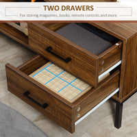 TV Stand for TV up to 50 Inches, TV Cabinet with Door, Open Storage and Drawers, TV Table with Steel Legs, Dark Walunt