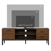 TV Stand for TV up to 50 Inches, TV Cabinet with Door, Open Storage and Drawers, TV Table with Steel Legs, Dark Walunt