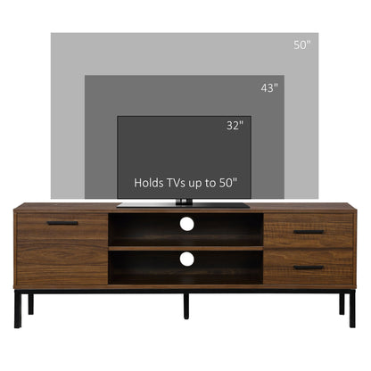 TV Stand for TV up to 50 Inches, TV Cabinet with Door, Open Storage and Drawers, TV Table with Steel Legs, Dark Walunt