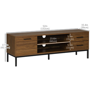 TV Stand for TV up to 50 Inches, TV Cabinet with Door, Open Storage and Drawers, TV Table with Steel Legs, Dark Walunt
