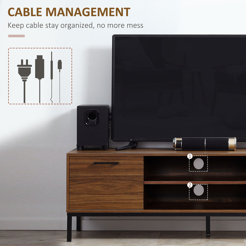 TV Stand for TV up to 50 Inches, TV Cabinet with Door, Open Storage and Drawers, TV Table with Steel Legs, Dark Walunt