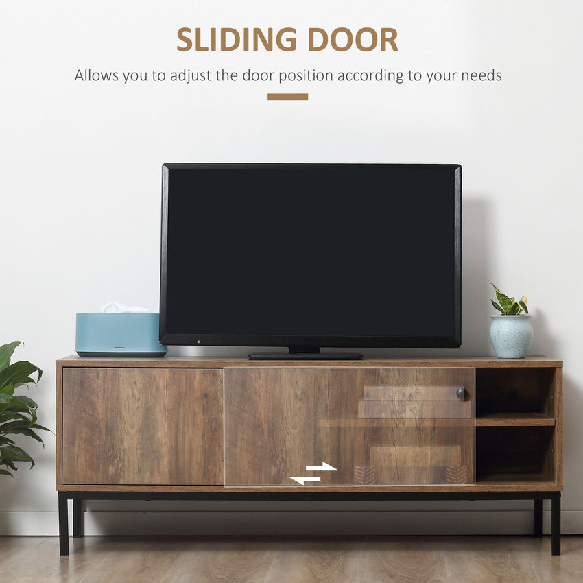 Retro TV Cabinet for TVs up to 50", TV Stand with Compartment and Adjustable Shelf, Media Console with Sliding Door for Living Room, Coffee