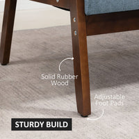 Compact Loveseat Sofa Couch Linen Fabric Double Seat Sofa with Rubber Wood Legs Blue