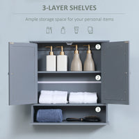 Medicine Cabinet, Wall-Mounted Bathroom Mirror Cabinet with Double Doors, Open Shelf, and Adjustable Shelf, Modern Bathroom Wall Cabinet, Grey