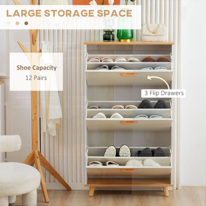 Modern Shoe Cabinet with 3 Flip Drawers and Adjustable Shelf, 12 Pair Shoe Storage Cabinet for Hallway, Entryway, White
