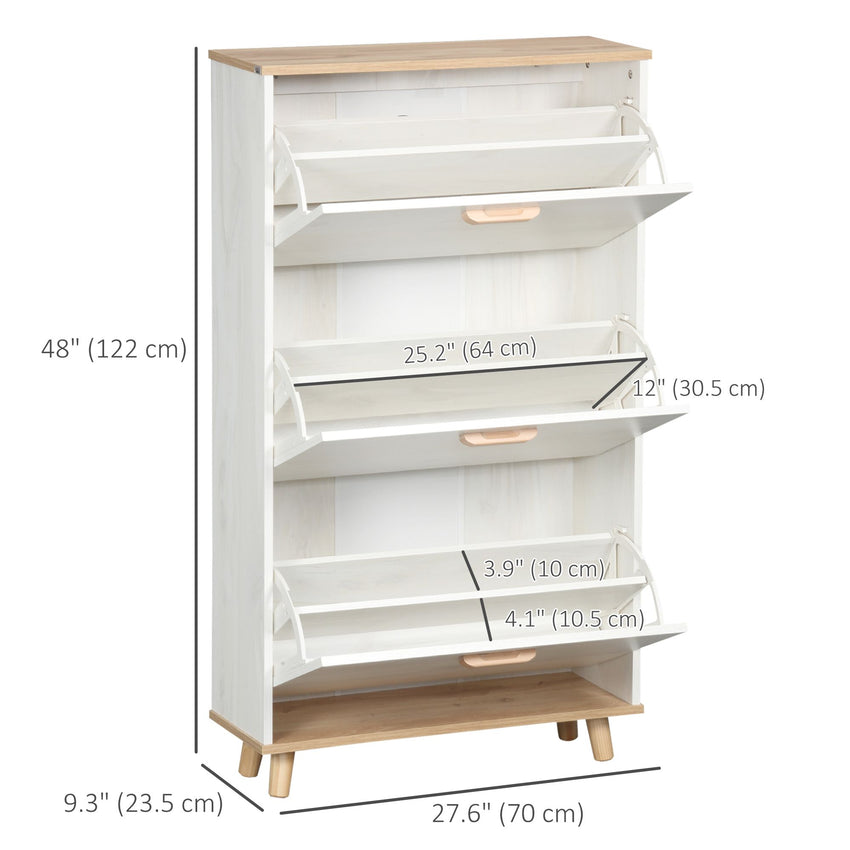 Modern Shoe Cabinet with 3 Flip Drawers and Adjustable Shelf, 12 Pair Shoe Storage Cabinet for Hallway, Entryway, White