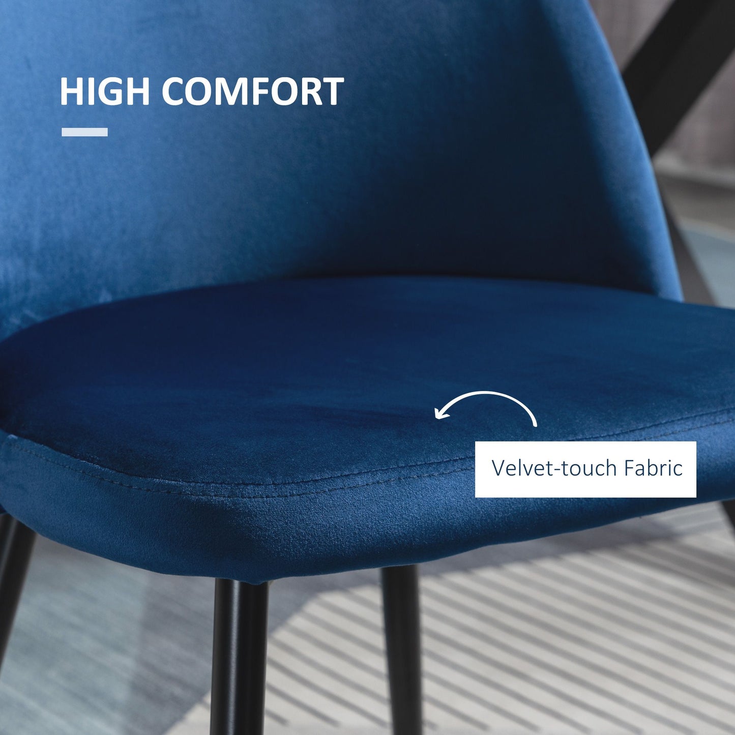 Set of 2 Mid-Back Dining Chair, Mid-Back Velvet-touch Upholstery Kitchen Chair for Living Room Dining Room, Dark Blue