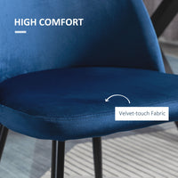 Set of 2 Mid-Back Dining Chair, Mid-Back Velvet-touch Upholstery Kitchen Chair for Living Room Dining Room, Dark Blue