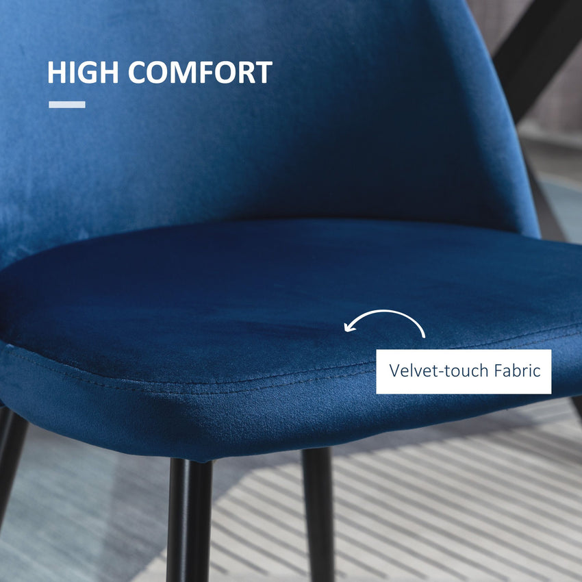 Set of 2 Mid-Back Dining Chair, Mid-Back Velvet-touch Upholstery Kitchen Chair for Living Room Dining Room, Dark Blue