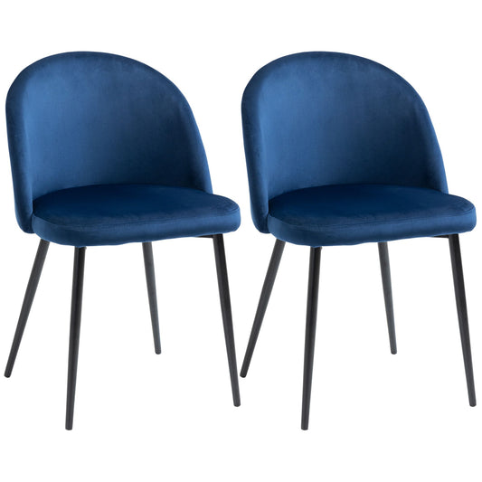 Set of 2 Mid-Back Dining Chair, Mid-Back Velvet-touch Upholstery Kitchen Chair for Living Room Dining Room, Dark Blue