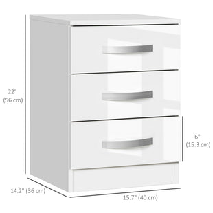 Modern Nightstand Set of 2, Bedside Tables with 3 High Gloss Drawers for Bedroom, White