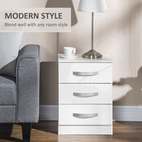 Modern Nightstand Set of 2, Bedside Tables with 3 High Gloss Drawers for Bedroom, White