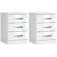 Modern Nightstand Set of 2, Bedside Tables with 3 High Gloss Drawers for Bedroom, White