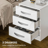 Modern Nightstand Set of 2, Bedside Tables with 3 High Gloss Drawers for Bedroom, White