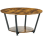 2-Tier Round Coffee Table with Storage Shelf, Industrial Center Table with Steel Frame for Living Room, Rustic Brown