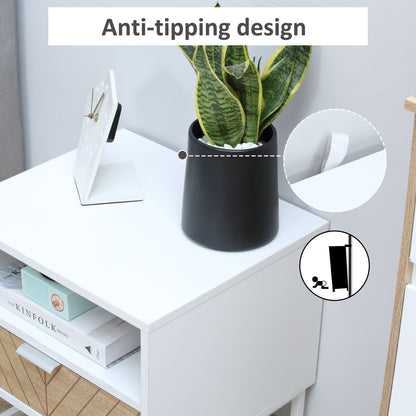 Modern Bedside Table with Drawer, Nightstand with Storage Shelf, Sofa End Table for Bedroom, White and Oak