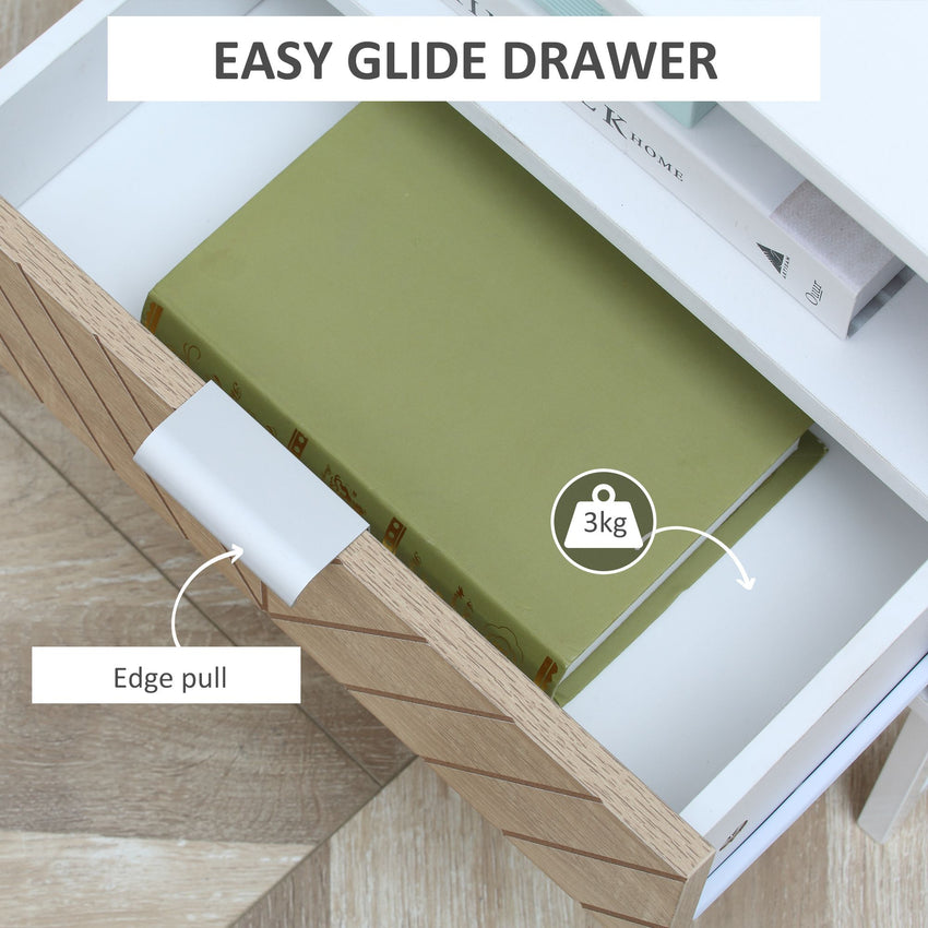 Modern Bedside Table with Drawer, Nightstand with Storage Shelf, Sofa End Table for Bedroom, White and Oak