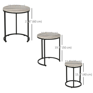Nesting Tables Set of 3, Round Coffee Table, Stacking Side Tables with Steel Frame for Living Room, Grey