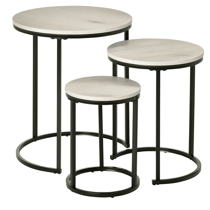 Nesting Tables Set of 3, Round Coffee Table, Stacking Side Tables with Steel Frame for Living Room, Grey