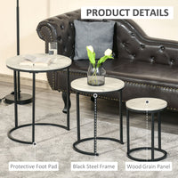 Nesting Tables Set of 3, Round Coffee Table, Stacking Side Tables with Steel Frame for Living Room, Grey