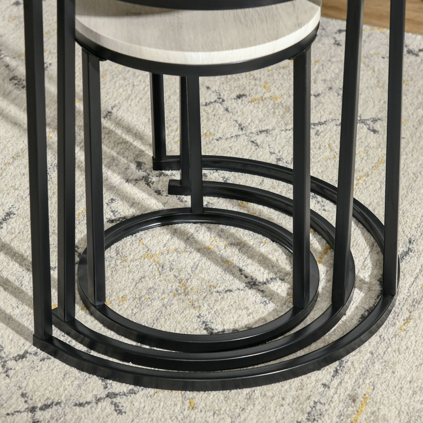 Nesting Tables Set of 3, Round Coffee Table, Stacking Side Tables with Steel Frame for Living Room, Grey