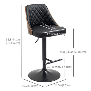 Modern Bar Stools PU Leather Set of 2 Swivel Bar Height Barstools Chairs with Adjustable Height, Round Heavy Metal Base and Footrest, Black