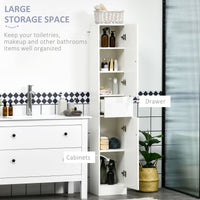 Tall Bathroom Cabinet, Narrow Bathroom Storage Cabinet with Doors, Drawer and Adjustable Shelves, High Gloss White