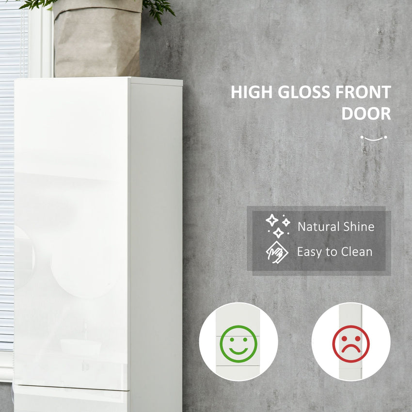 Tall Bathroom Cabinet, Narrow Bathroom Storage Cabinet with Doors, Drawer and Adjustable Shelves, High Gloss White