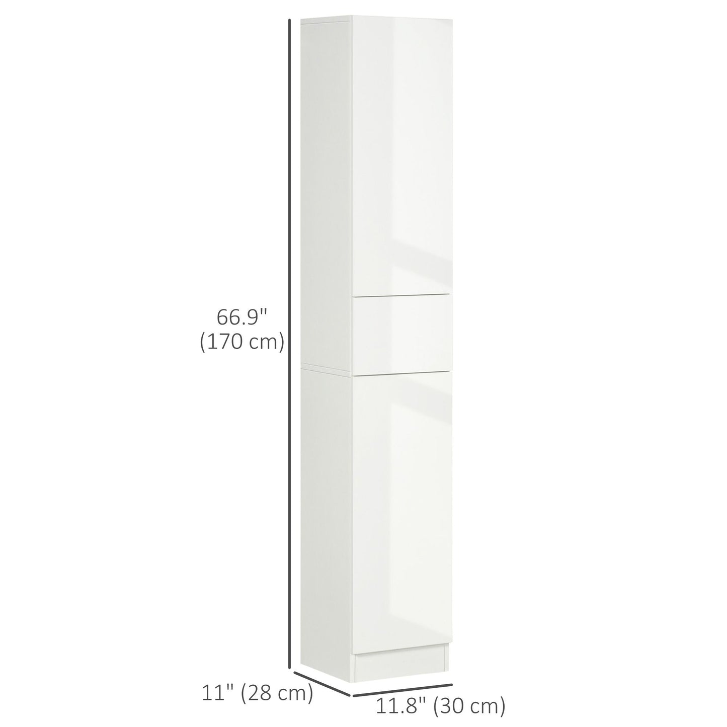 Tall Bathroom Cabinet, Narrow Bathroom Storage Cabinet with Doors, Drawer and Adjustable Shelves, High Gloss White