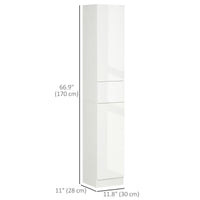 Tall Bathroom Cabinet, Narrow Bathroom Storage Cabinet with Doors, Drawer and Adjustable Shelves, High Gloss White