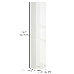 Tall Bathroom Cabinet, Narrow Bathroom Storage Cabinet with Doors, Drawer and Adjustable Shelves, High Gloss White