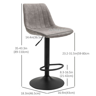 Adjustable Bar Stools Set of 2, Leathaire Swivel Barstools with Back and Footrest, Upholstered Bar Chairs for Kitchen, Dining Room, Home Pub, Grey