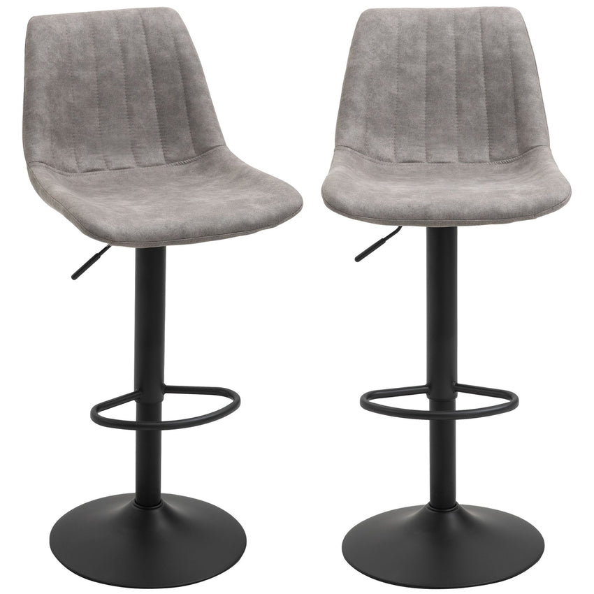 Adjustable Bar Stools Set of 2, Leathaire Swivel Barstools with Back and Footrest, Upholstered Bar Chairs for Kitchen, Dining Room, Home Pub, Grey
