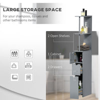 Tall Bathroom Storage Cabinet, Narrow Bathroom Cabinet with Drawers and Open Shelves for Small Spaces, Grey
