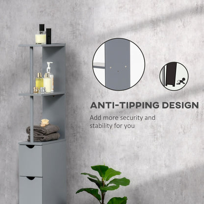 Tall Bathroom Storage Cabinet, Narrow Bathroom Cabinet with Drawers and Open Shelves for Small Spaces, Grey