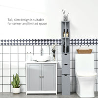 Tall Bathroom Storage Cabinet, Narrow Bathroom Cabinet with Drawers and Open Shelves for Small Spaces, Grey
