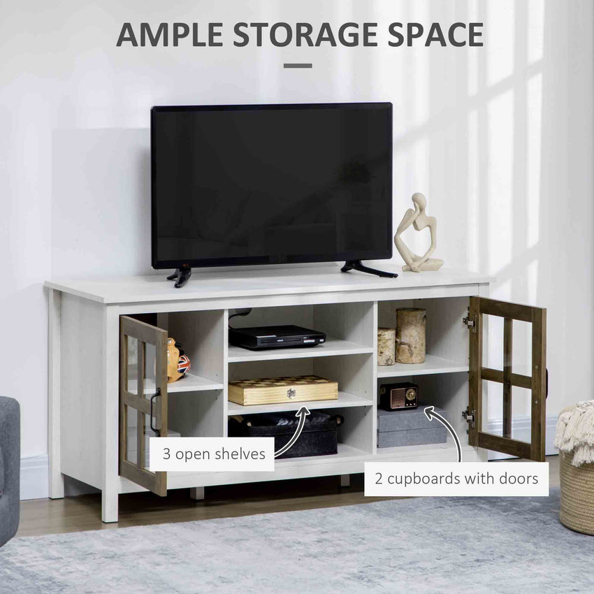 TV Stand for TVs up to 55 Inches, TV Cabinet with Adjustable Shelves and Cable Holes, TV Bench for Living Room, White