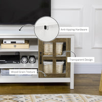 TV Stand for TVs up to 55 Inches, TV Cabinet with Adjustable Shelves and Cable Holes, TV Bench for Living Room, White