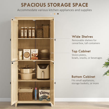 72" Freestanding Storage Cabinet, Kitchen Pantry Cabinet with Doors and Shelves for Dining Room, Natural