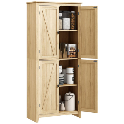 72" Freestanding Storage Cabinet, Kitchen Pantry Cabinet with Doors and Shelves for Dining Room, Natural