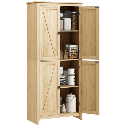 72" Freestanding Storage Cabinet, Kitchen Pantry Cabinet with Doors and Shelves for Dining Room, Natural