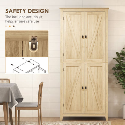 72" Freestanding Storage Cabinet, Kitchen Pantry Cabinet with Doors and Shelves for Dining Room, Natural