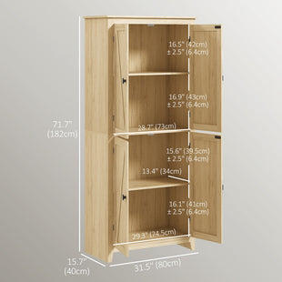 72" Freestanding Storage Cabinet, Kitchen Pantry Cabinet with Doors and Shelves for Dining Room, Natural